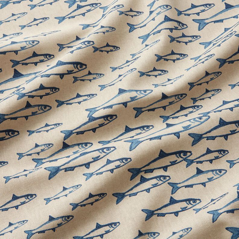 Tissu de décoration Semi-panama Banc de poissons – nature/bleu marine,  image number 2