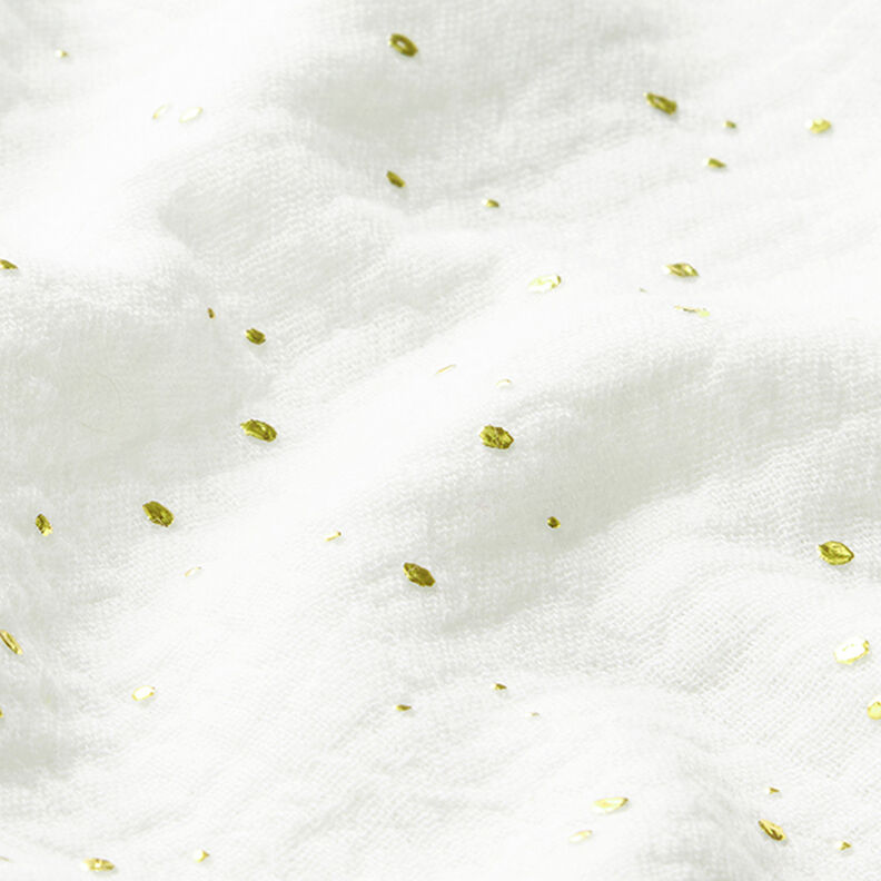 Tissu double gaze de coton taches dorées éparses – blanc/or,  image number 2