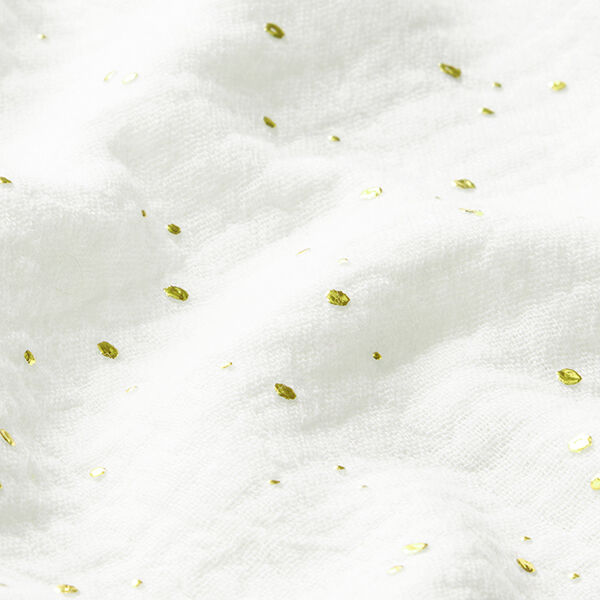 Tissu double gaze de coton taches dorées éparses – blanc/or,  image number 2