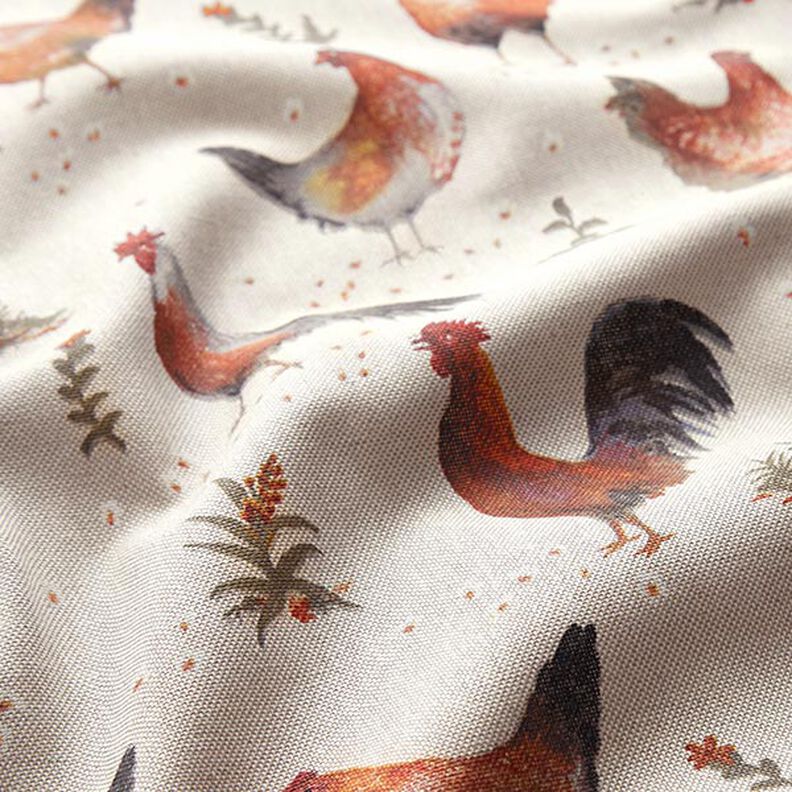 Tissu de décoration Semi-panama Poules – nature/terre cuite, image number 2