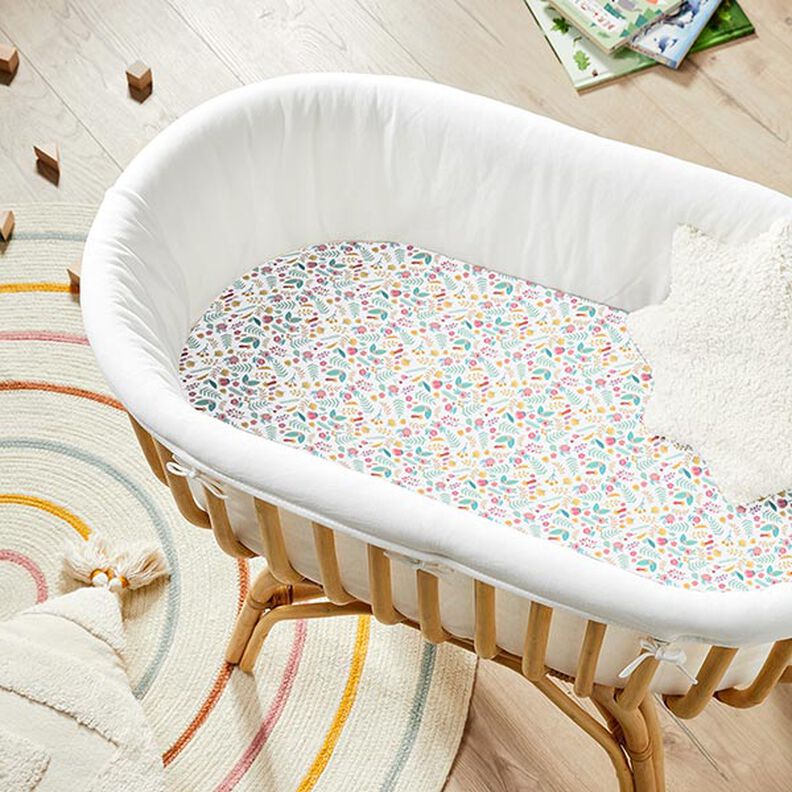 Tissu en coton Percalepetites fleurs et feuilles – rose/jaune,  image number 6