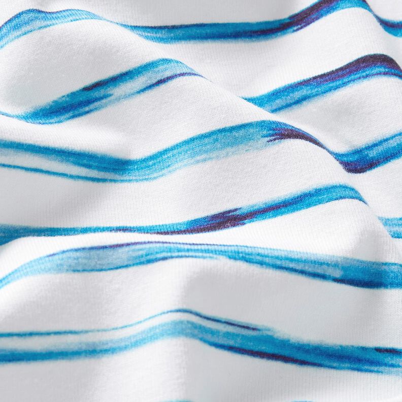 Jersey coton Rayures larges aquarelle Impression numérique – ivoire/bleu,  image number 2