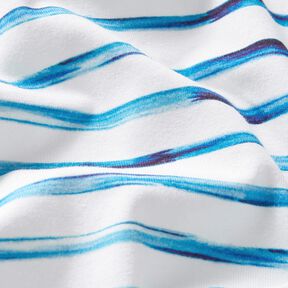 Jersey coton Rayures larges aquarelle Impression numérique – ivoire/bleu, 