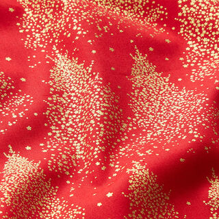 Tissu en coton Popeline Sapins avec poussière d’or – rouge/or | Reste 130cm, 