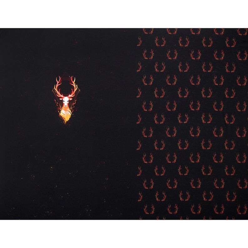 French Terry Panel Cerf de flammes | Glitzerpüppi – noir/orange, image number 5
