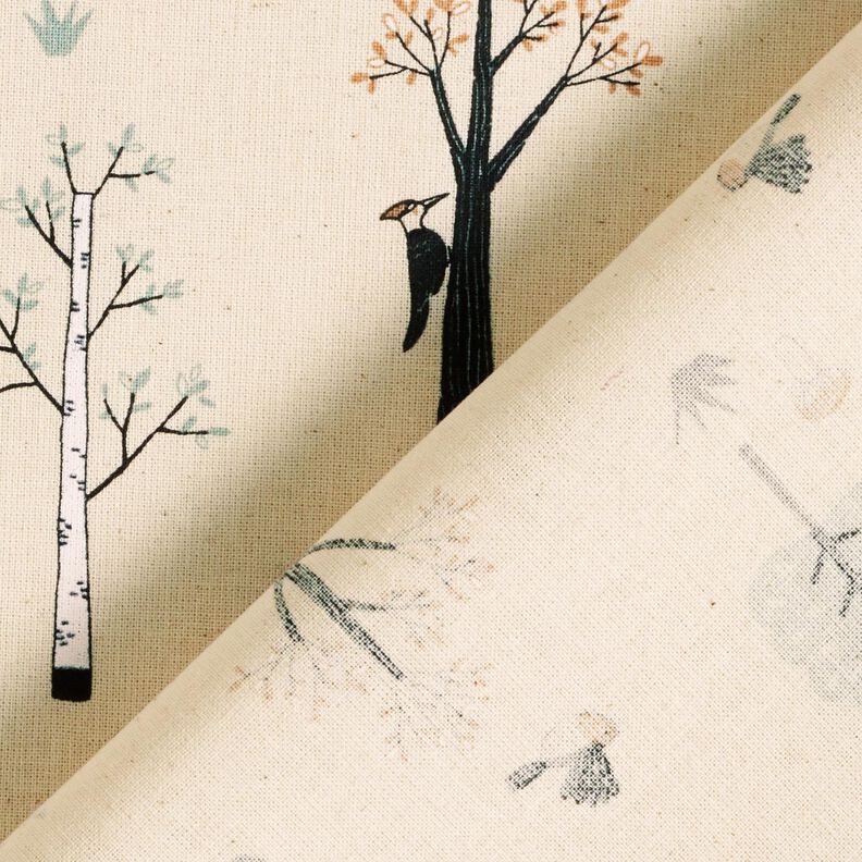 GOTS Tissu en coton Cretonne Oiseaux dans la forêt – nature/eucalyptus, image number 4