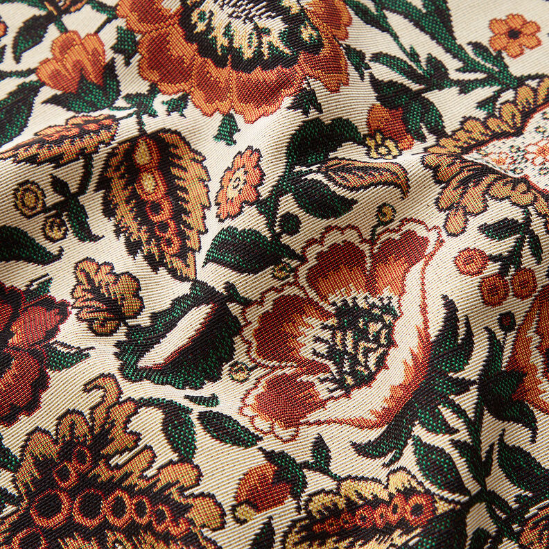 Tissu de décoration Gobelin Motif floral rétro – beige clair/cuivre,  image number 2
