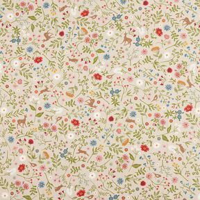 Tissu de décoration Semi-panama Animaux de la forêt et fleurs – nature/vert, 
