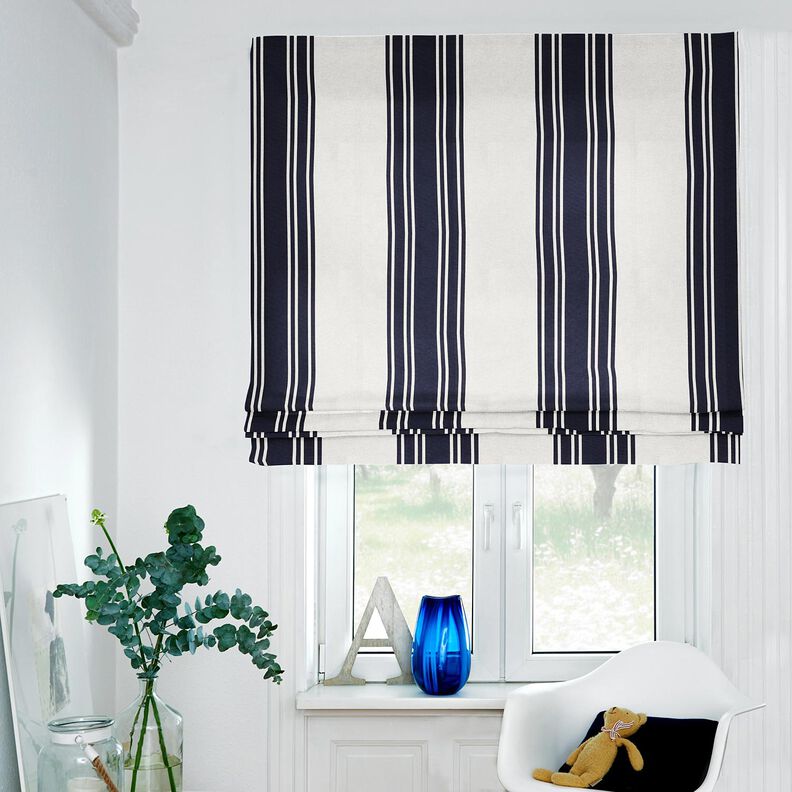Tissu de décoration Panama Blockstreifen – bleu noir/gris brume, image number 6