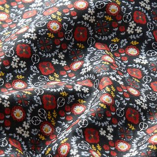 Tissu en coton Cretonne Petites fleurs – noir/carmin, 