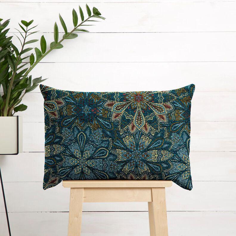 Tissu de décoration Gobelin Mandala Blumen – noir/bleu,  image number 7