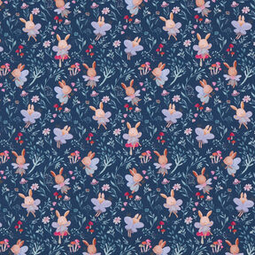 GOTS Jersey coton Fées lapins Impression numérique – bleu marine, 