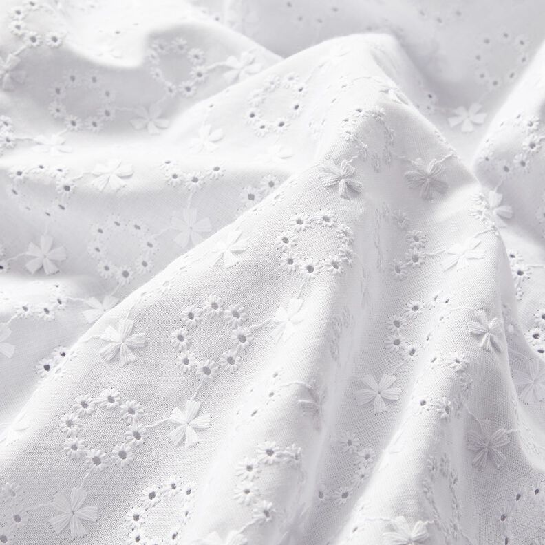 Batiste de coton Dentelle brodée Couronnes de fleurs – blanc,  image number 3