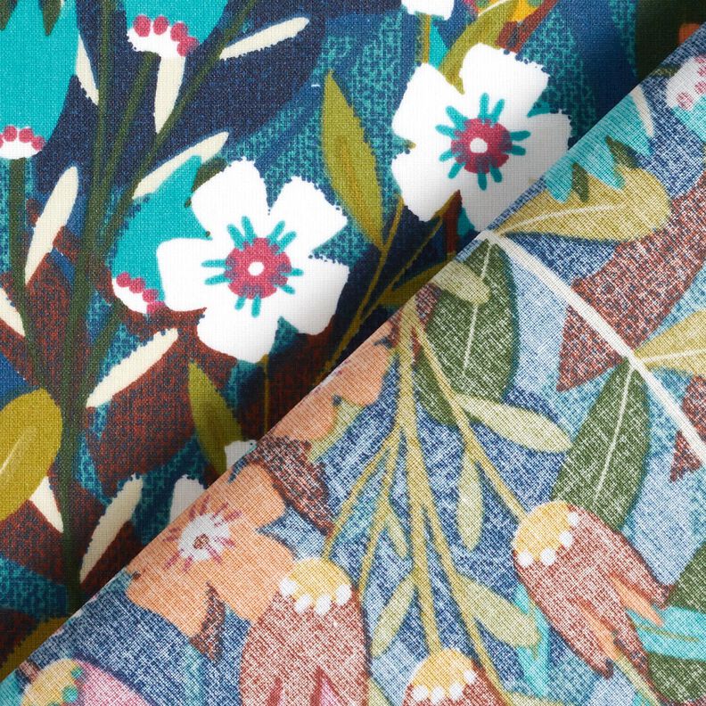 Coton enduit m&eacute;lange de fleurs &ndash; p&eacute;trole/bordeaux,  image number 4