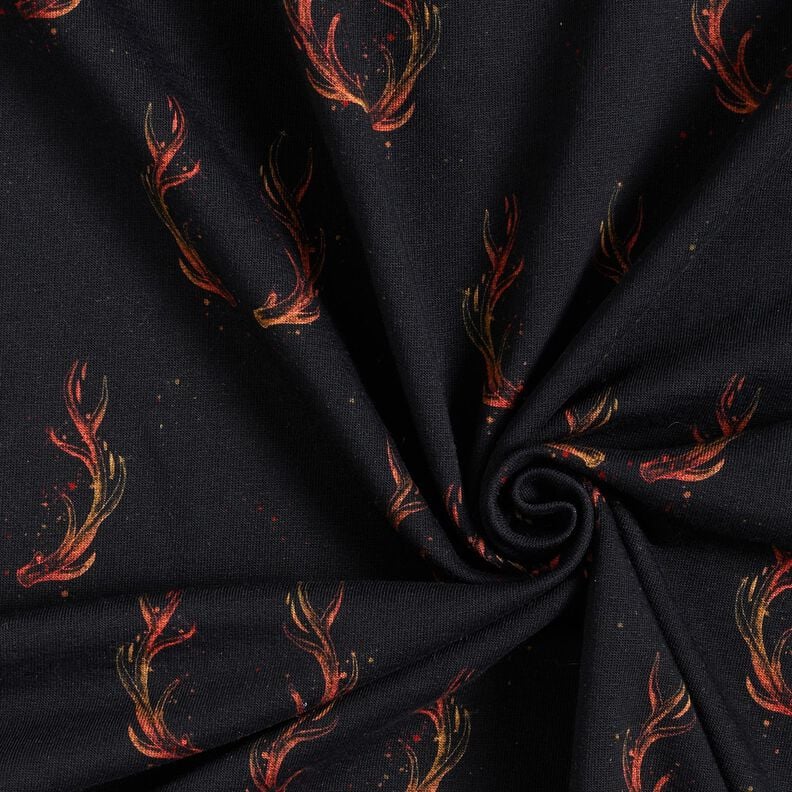 French Terry Panel Cerf de flammes | Glitzerpüppi – noir/orange,  image number 3