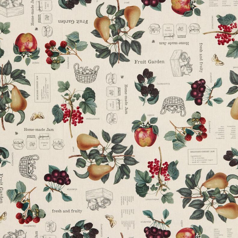 Tissu de décoration Semi-panama Types de fruits – nature/vert foncé,  image number 1