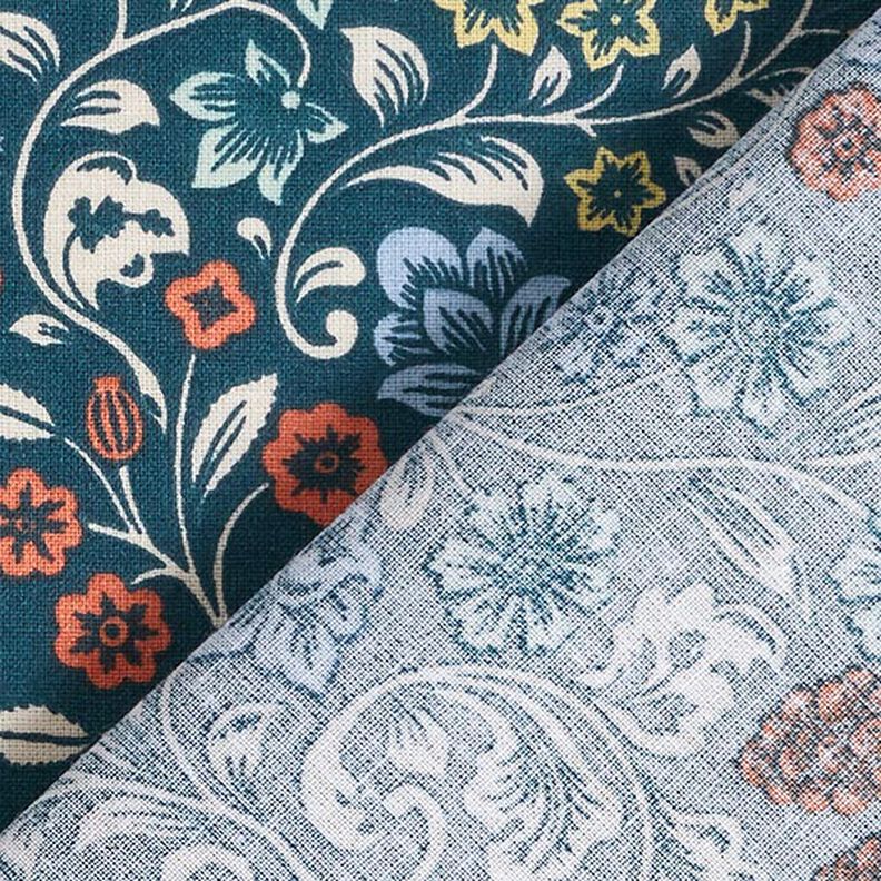 Tissu en coton Cretonne Vrilles de fleurs – pétrole/taupe clair, image number 4