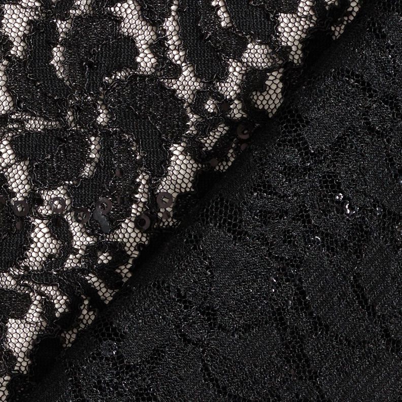 Dentelle avec fleurs pailletées – noir,  image number 4