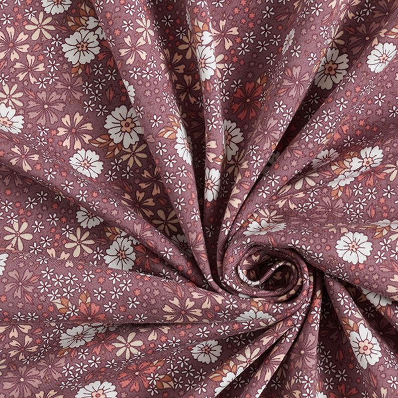 Jersey coton Prairie fleurie – vieux rose foncé,  image number 3
