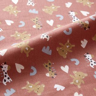 Popeline coton Girafes et ours en peluche – vieux rose foncé, 