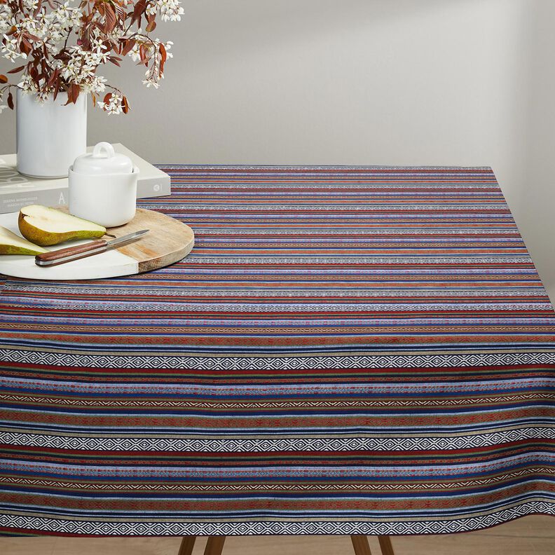 Tissu de décoration Jacquard rayures abstraites – bleu marine/carmin, image number 5
