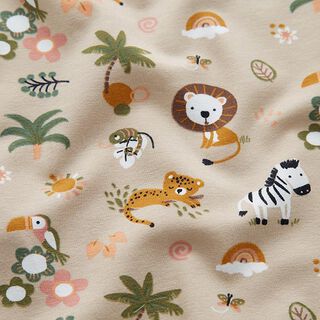 GOTS Jersey coton Animaux mignons de la jungle – noix de cajou, 