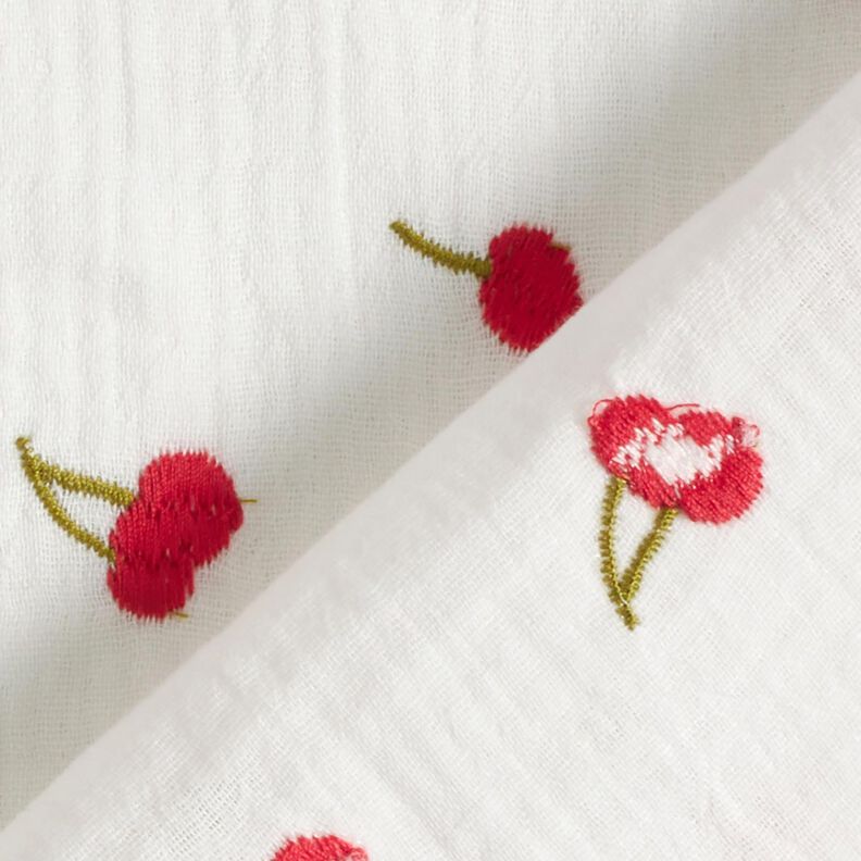 Tissu double gaze de coton Cerises brodées | Poppy Fabrics – blanc/rouge feu,  image number 4
