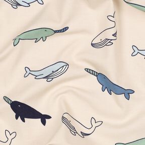 Jersey coton Jolies baleines | Poppy Fabrics – noix de cajou/bleu marine, 