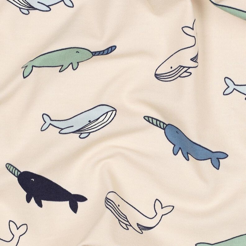 Jersey coton Jolies baleines | Poppy Fabrics – noix de cajou/bleu marine,  image number 2