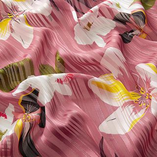 Mousseline satin et rayures brillantes grandes Fleurs – vieux rose, 