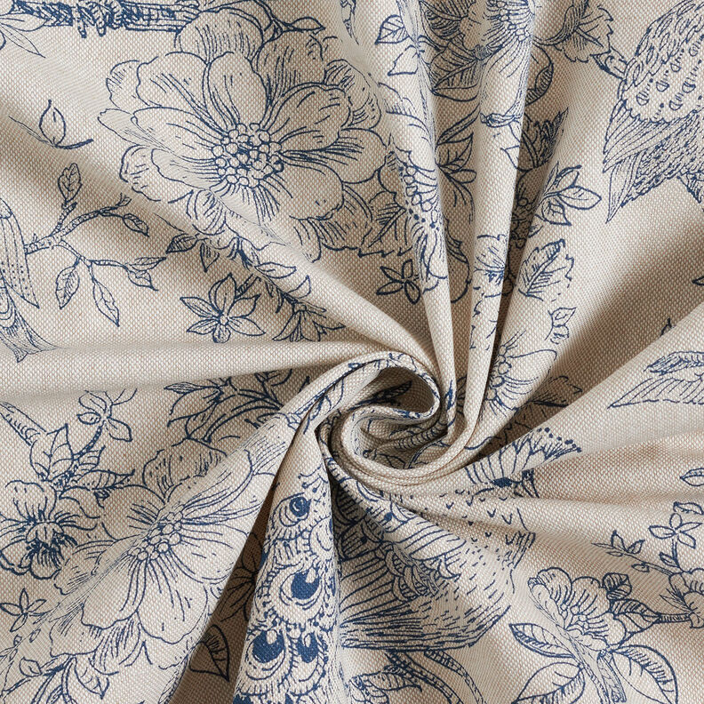 Tissu de décoration Semi-panama Paons romantiques – nature/bleu,  image number 3