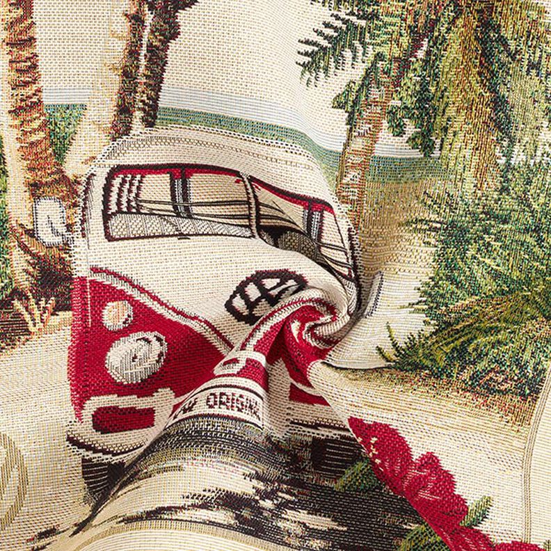 Tissu de décoration Gobelin VW Bulli – nature/rouge,  image number 4