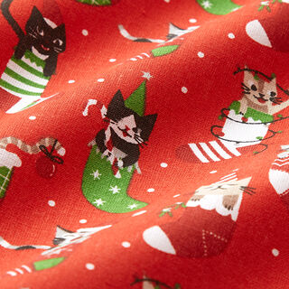 Tissu en coton Cretonne Chats de Noël – rouge, 