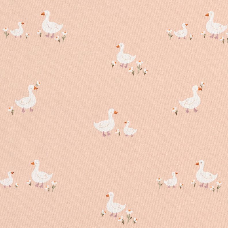 Jersey coton Oies et fleurs – rosé, image number 1