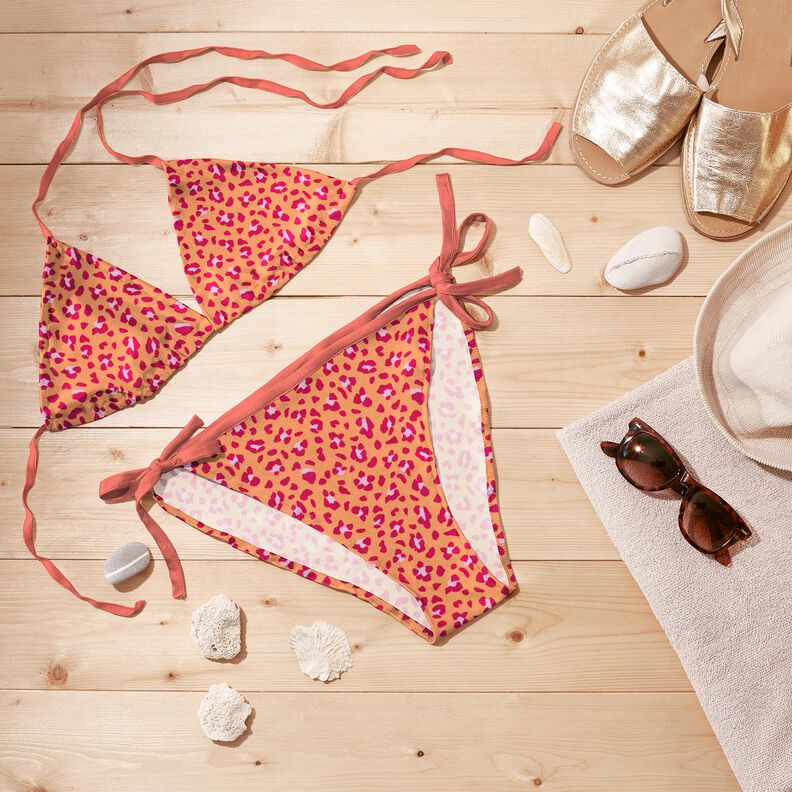 Tissu pour maillot de bain Imprimé léopard – orange pêche/rose intense,  image number 6