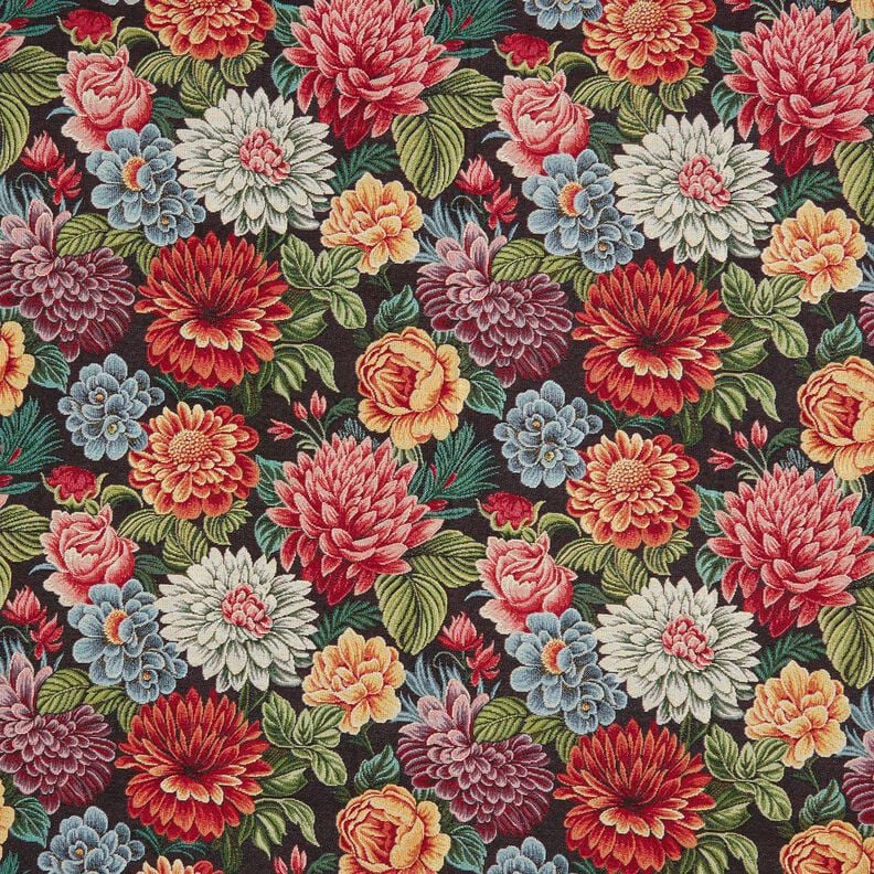 Tissu de décoration Gobelin Grandes fleurs – noir/rouge, image number 1