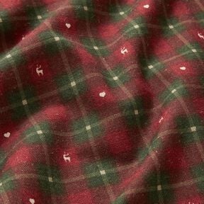 Tissu de décoration Semi-panama Tissu à carreaux avec cœurs – rouge foncé/pin foncé,  Tissu de décoration Semi-panama Tissu à carreaux avec cœurs – rouge foncé/pin foncé,