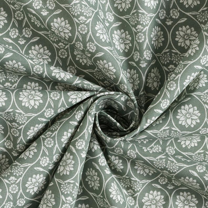 Tissu en coton Cretonne Fleurs et rameaux – roseau/blanc, image number 3