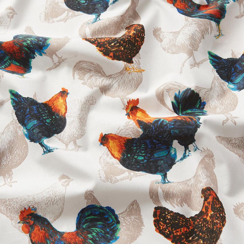 Tissu en coton Cretonne Poules – blanc/bleu nuit, image number 2