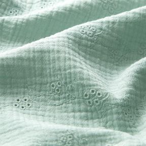 Tissu double gaze de coton Dentelle brodée Vrilles de fleurs – menthe clair,  Tissu double gaze de coton Dentelle brodée Vrilles de fleurs – menthe clair,