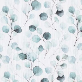 Tissu double gaze de coton Rameaux d’eucalyptus aquarelle Impression numérique – blanc, 