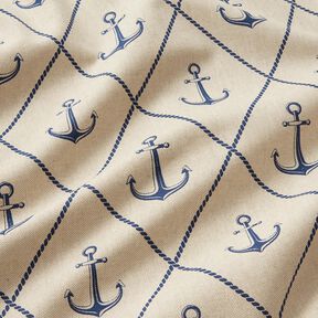 Tissu de décoration Semi-panama Ancre classique – nature/bleu marine, 