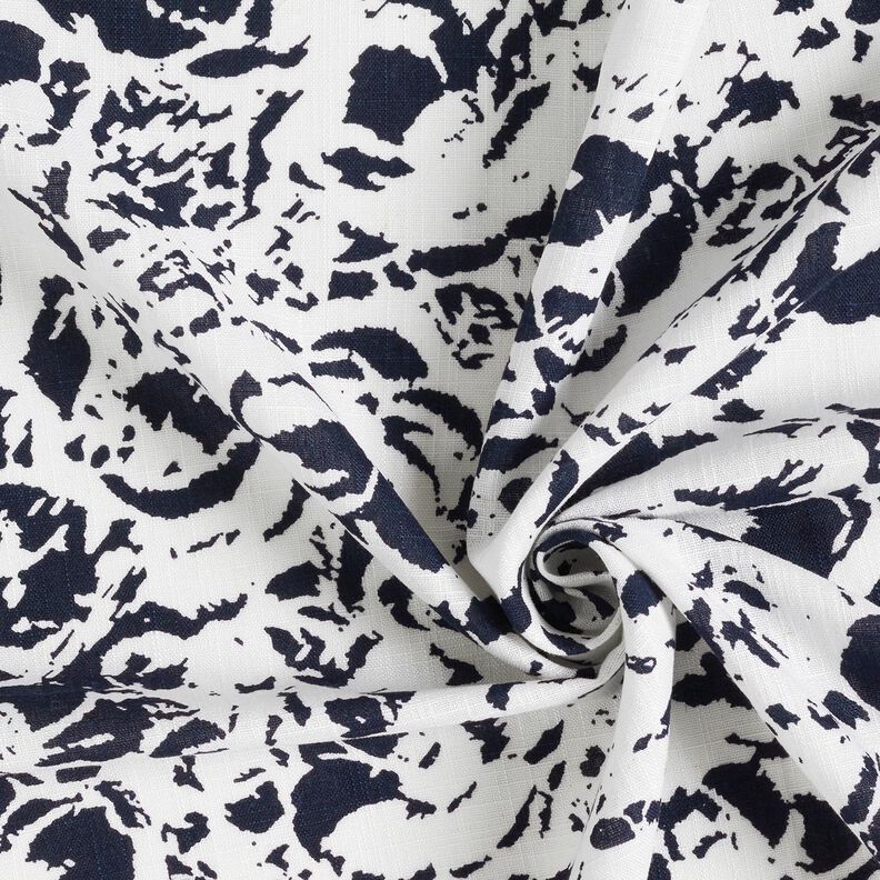 Mélange viscose lin Fleurs abstraites – blanc/bleu nuit, image number 3