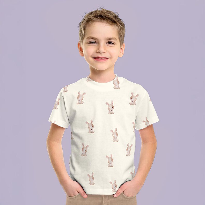 GOTS Jersey coton Lapin et fleur Impression numérique – ivoire, image number 7