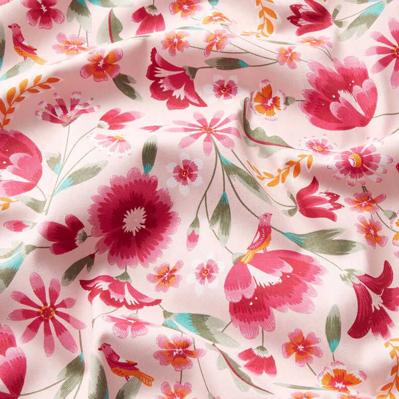 Tissu de décoration Sergé coton Fleurs printanières – rosé/framboise,  image number 2
