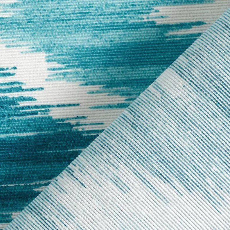 Coton enduit imprimé ikat – turquoise/blanc,  image number 4