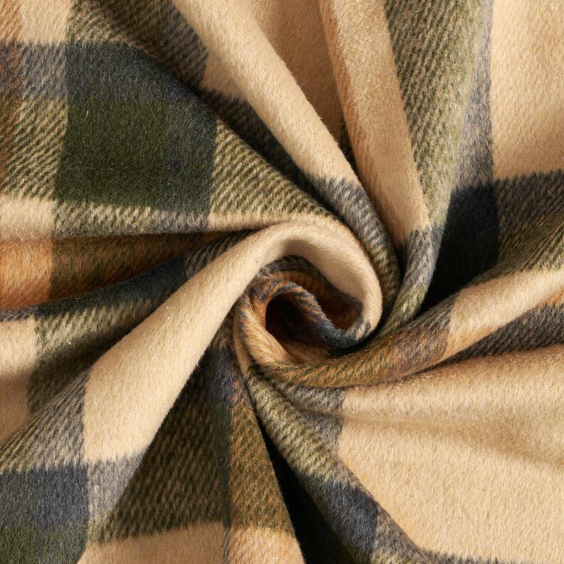 Tissu manteau tartan gratté – sable/kaki clair, image number 3