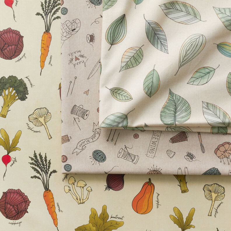 Tissu de décoration Semi-panama Types de légumes – beige clair/bordeaux,  image number 6