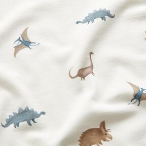 GOTS Jersey coton Joyeux dinosaures Impression numérique – ivoire, 
