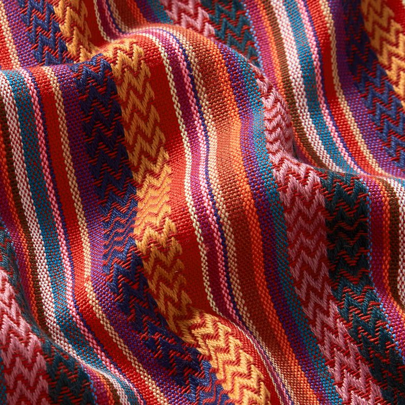 Tissu de décoration Jacquard Rayures chevrons – carmin/vert, image number 2